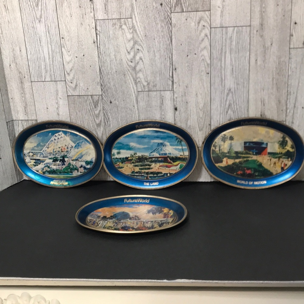 Vintage Set of 4 WDW Walt Disney World Epcot Decorative Metal Wall Plaques